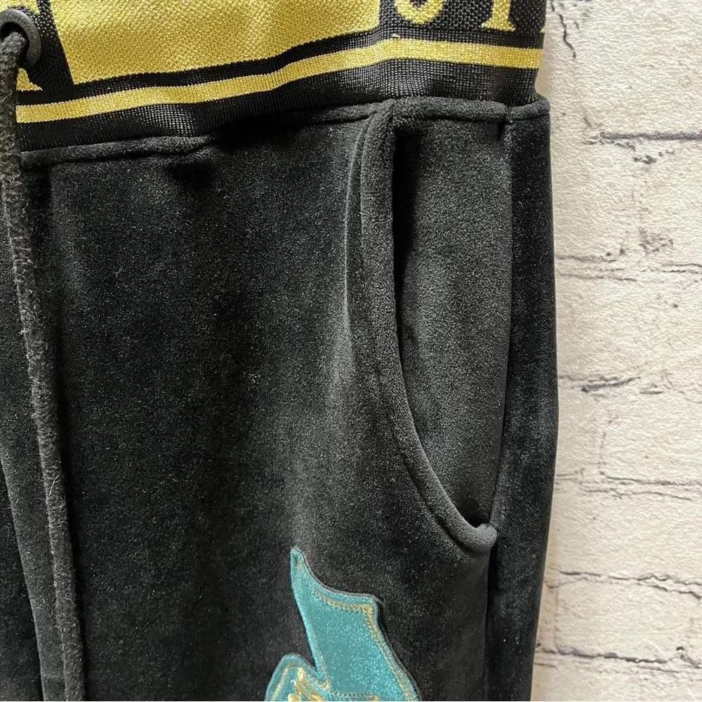 8IGHTH DSTRKT Men’s Black Velour Joggers XL Gold Trim Streetwear Athleisure
